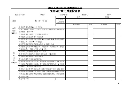 运行病历质量检查表