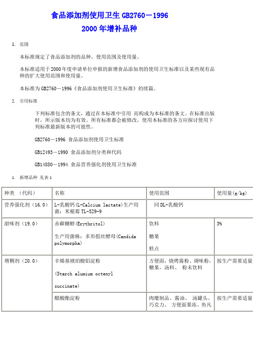食品添加剂使用卫生GB27601996