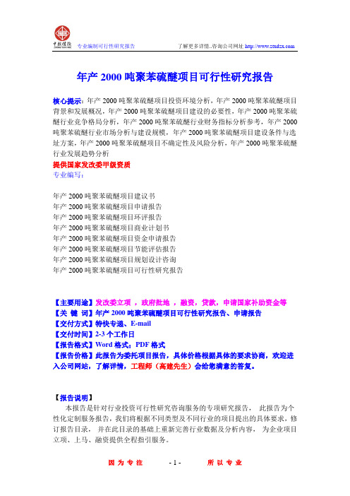 年产2000吨聚苯硫醚项目可行性研究报告