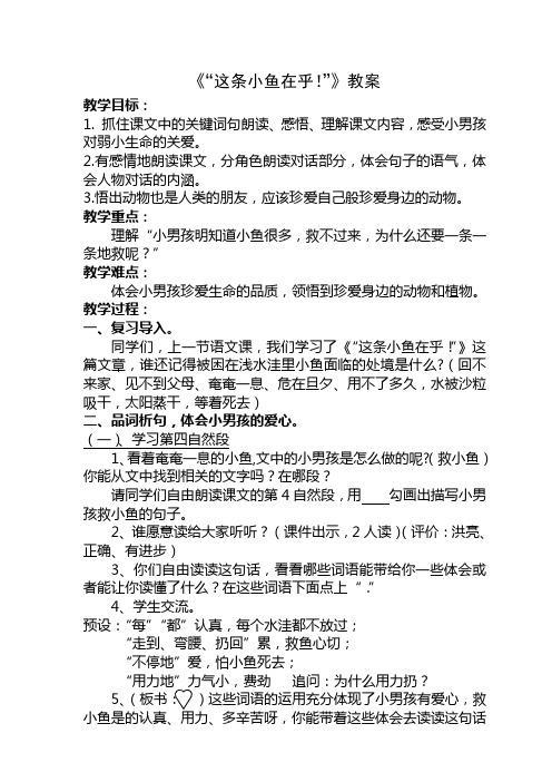 《“这条小鱼在乎!”》教案文档