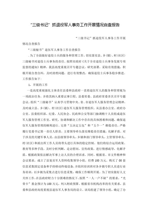 “三级书记”抓退役军人事务工作开展情况自查报告