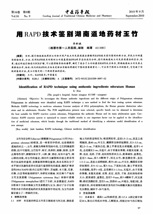 用RAPD技术鉴别湖南道地药材玉竹