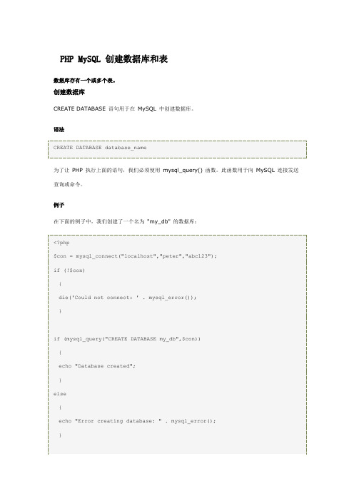 PHP MySQL 创建数据库和表
