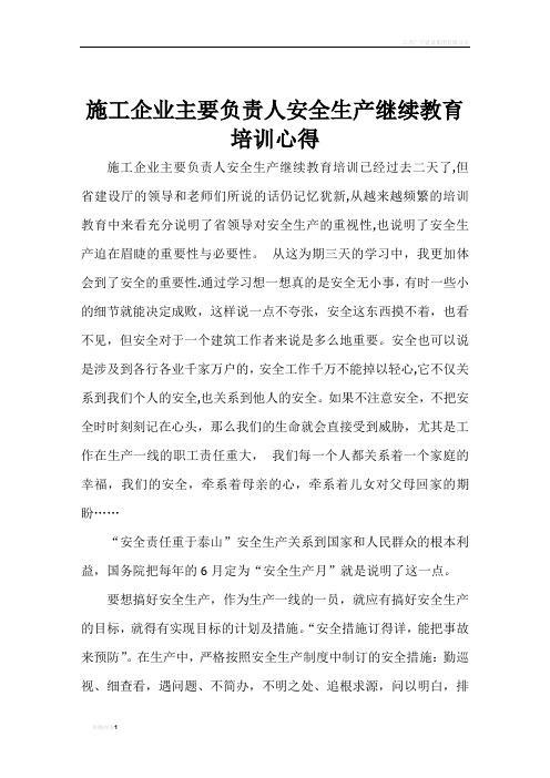 施工企业负责人安全生产继续教育培训心得