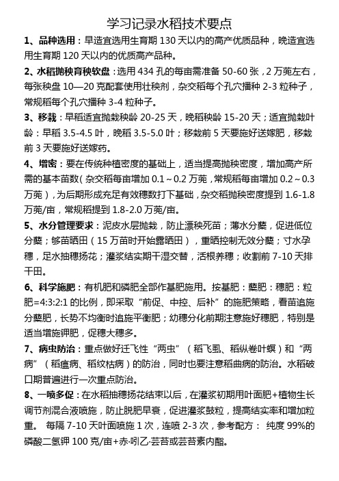 学习记录水稻技术要点