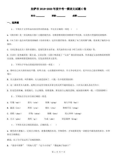 拉萨市2019-2020年度中考一模语文试题C卷 (2)
