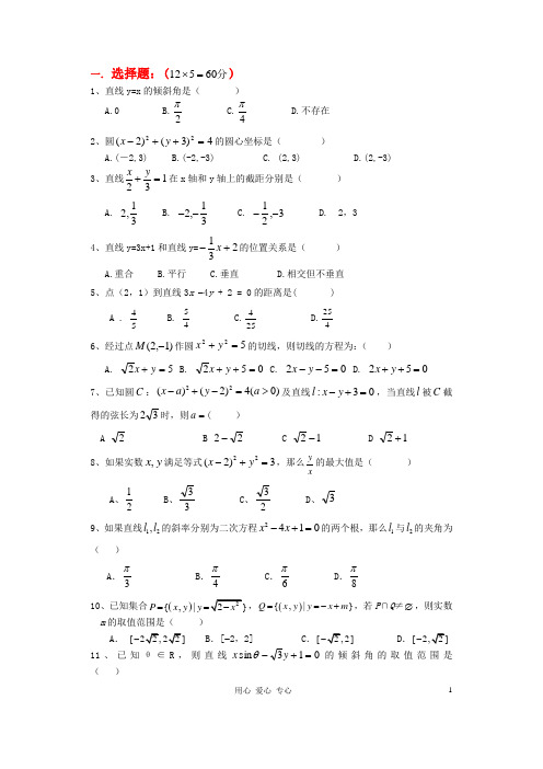 广西梧州市蒙山县蒙山中学高二数学上学期第二次月考试题(无答案)新人教A版