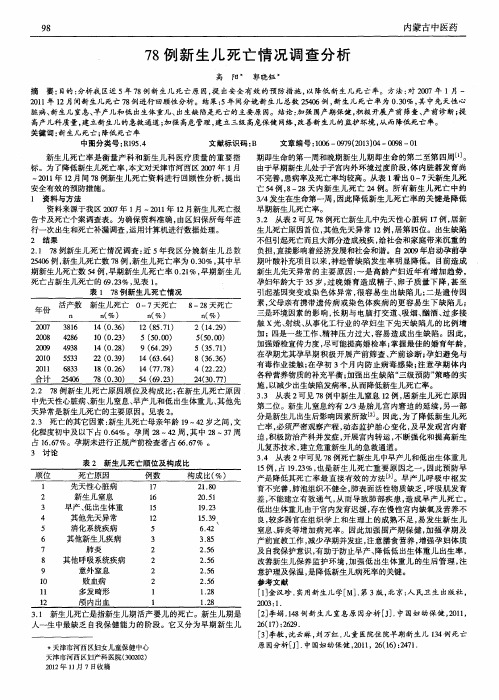78例新生儿死亡情况调查分析