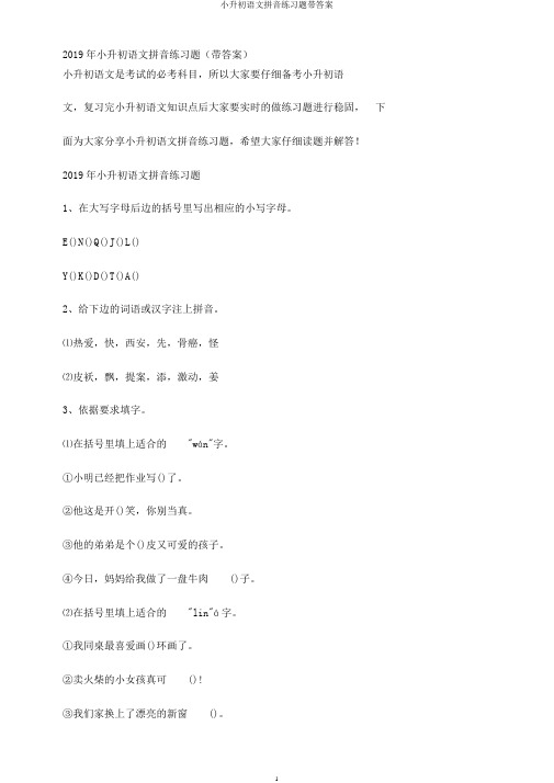 小升初语文拼音练习题带答案