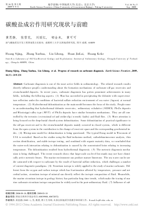 碳酸盐成岩作用研究现状与前瞻_黄思静