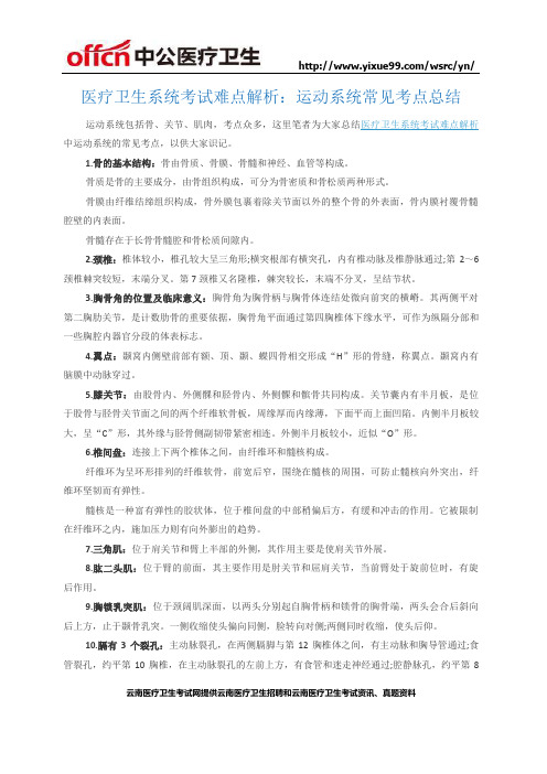 2017云南医疗卫生系统考试难点解析：运动系统常见考点总结