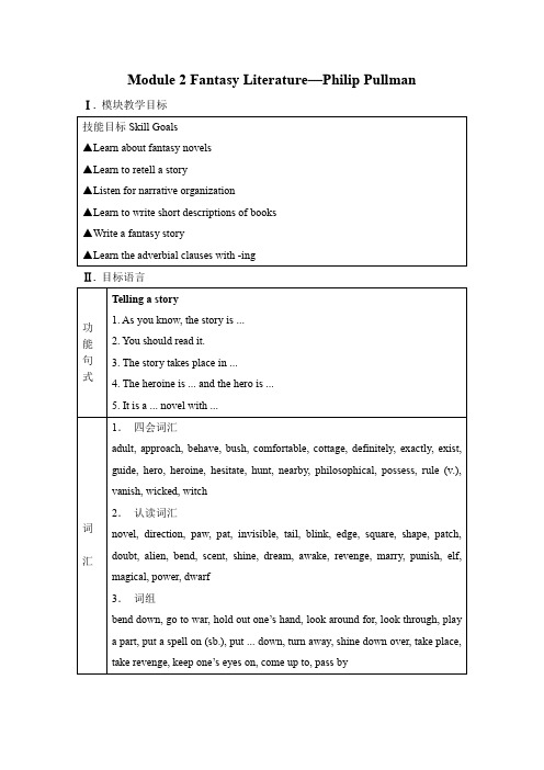 高二外研版选修6 Module 2 Fantasy Literature教案