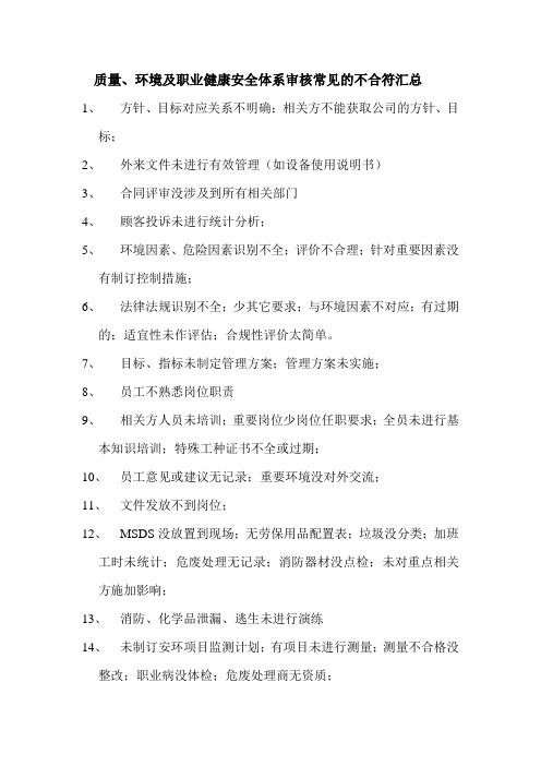 质量、环境和职业健康安全外审常见不符合