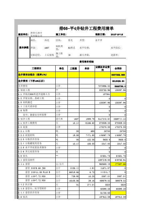 钻井工程费用清单