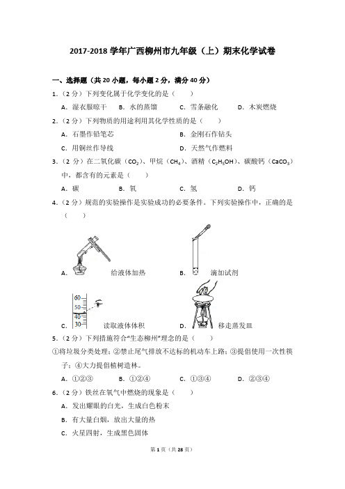 2017-2018学年广西柳州市九年级(上)期末化学试卷