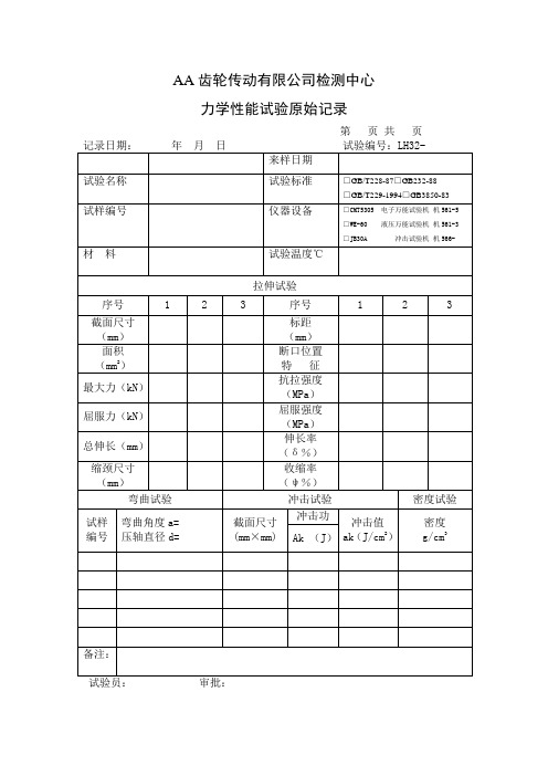 力学性能原始记录(拉伸、弯曲、冲击)-1