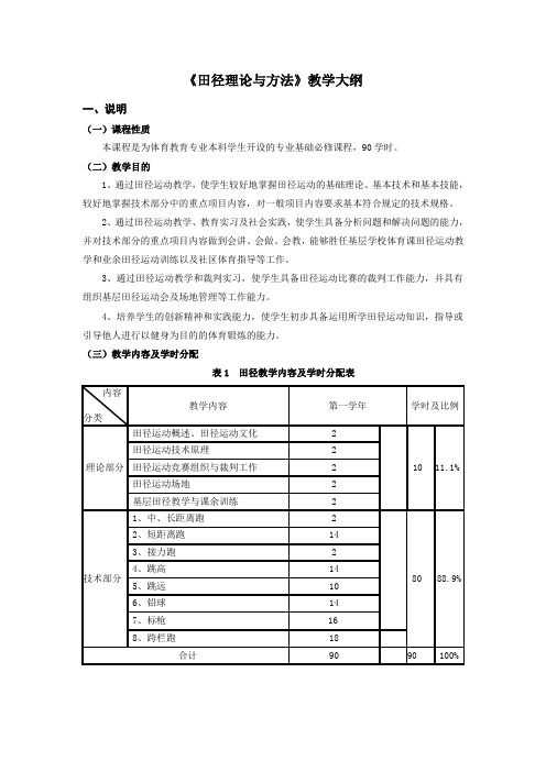 田径教学与训练2013届体育学田径普修教学大纲