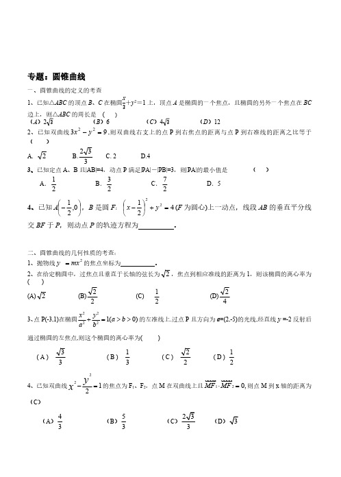 圆锥曲线定义几何性质