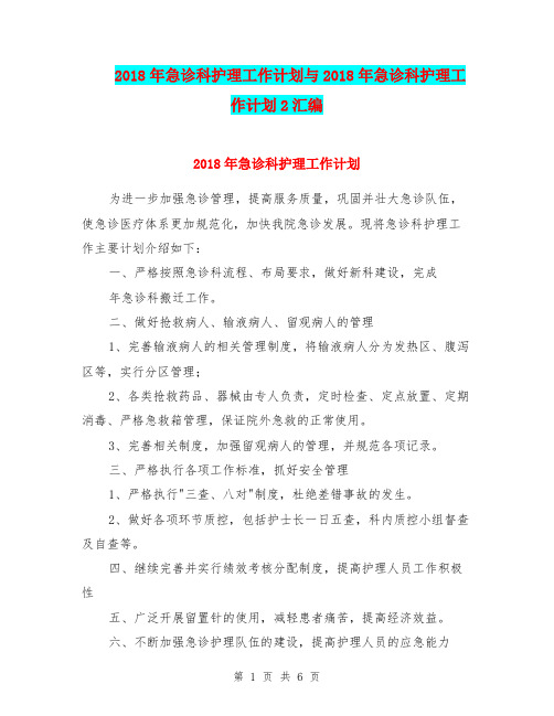 2018年急诊科护理工作计划与2018年急诊科护理工作计划2汇编.doc