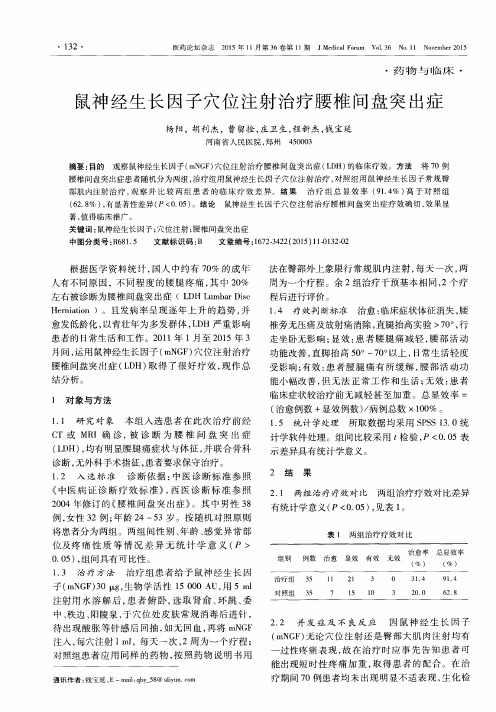 鼠神经生长因子穴位注射治疗腰椎间盘突出症
