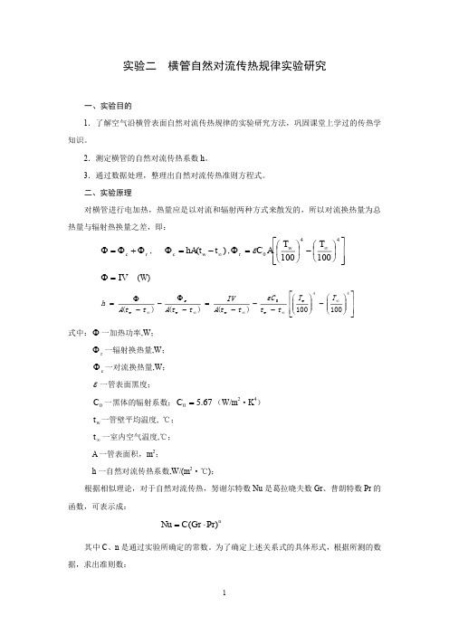 (参考资料)实验二  横管自然对流传热规律实验研究