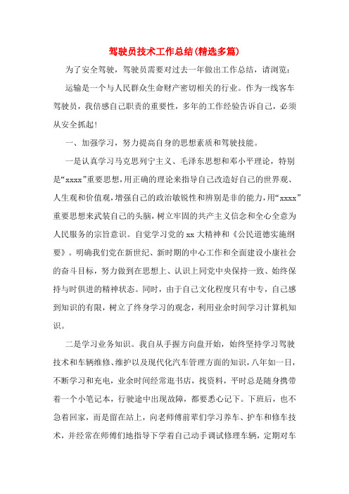 驾驶员技术工作总结(多篇)
