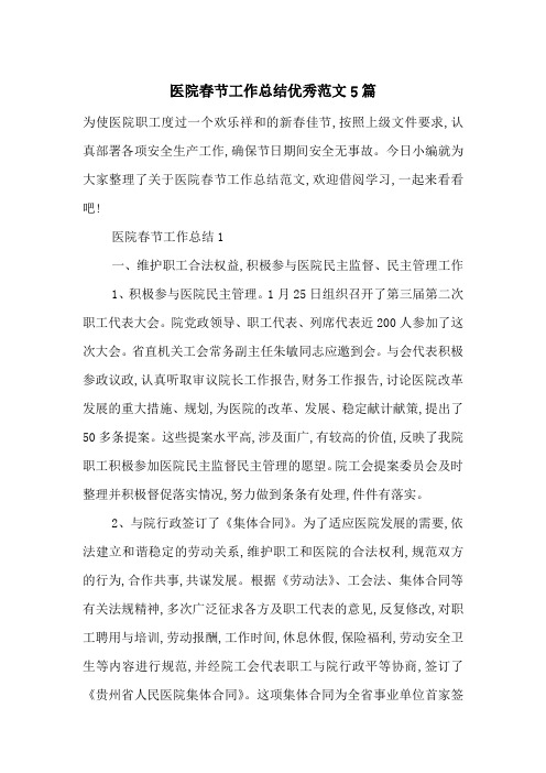 最新医院春节工作总结优秀范文5篇