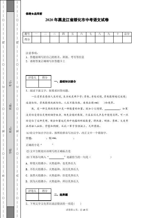 2020年黑龙江省绥化市中考语文试卷(含详细解析)