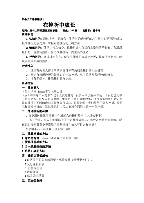 《在挫折中成长》班会课教案设计