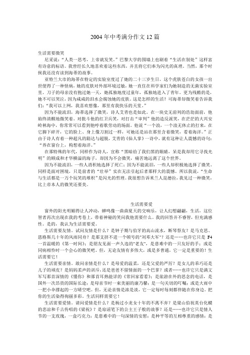2004中考满分作文