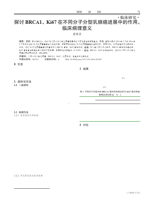 探讨BRCA1、Ki67在不同分子分型乳腺癌进展中的作用、临床病理意义