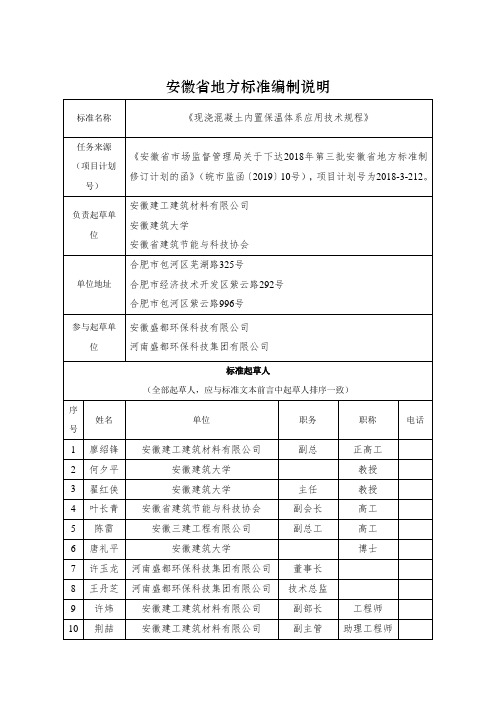 安徽地方标准编制说明