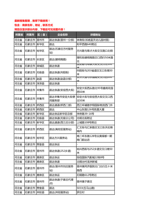 新版河北省石家庄市韵达快递企业公司商家户名录单联系方式地址大全141家