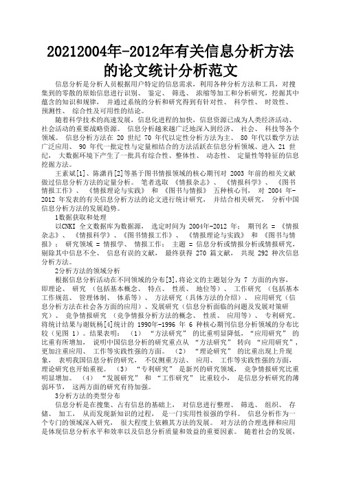 20212004年-2012年有关信息分析方法的论文统计分析范文3