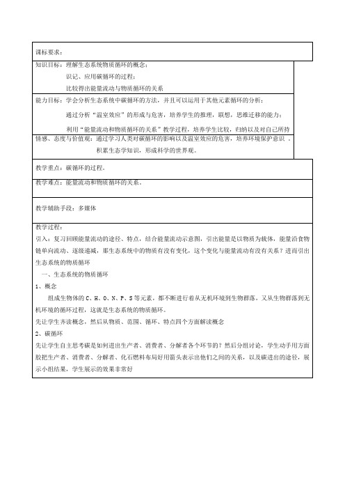 高中生物_生态系统的物质循环教学设计学情分析教材分析课后反思