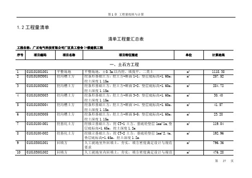 参考 清单工程量汇总表