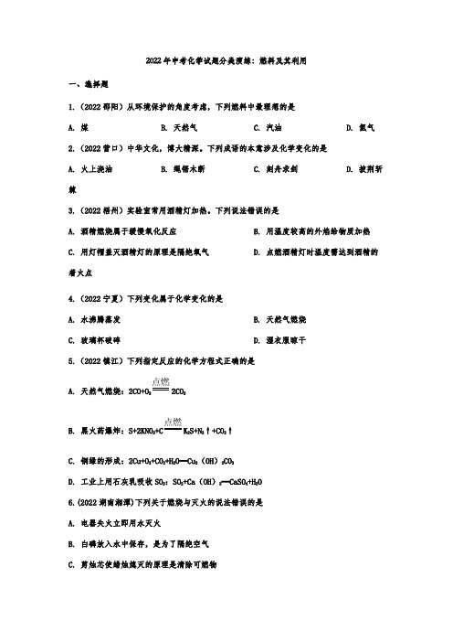 2022年中考化学试题分类演练：燃料及其利用