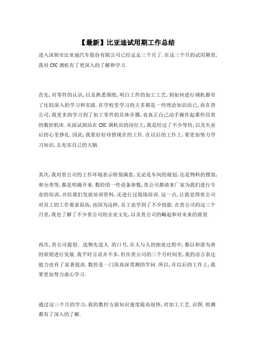 比亚迪试用期工作总结