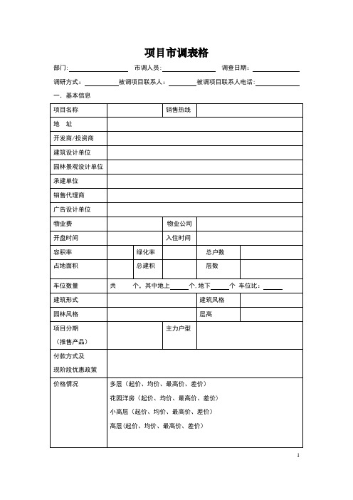 楼盘市场调研示例表【范本模板】