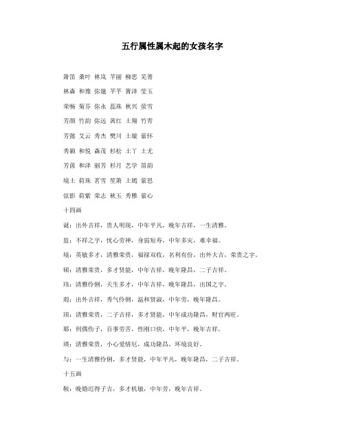 五行属性属木起的女孩名字