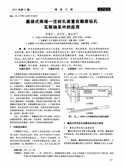 囊袋式两堵一注封孔装置在顺层钻孔瓦斯抽采中的应用