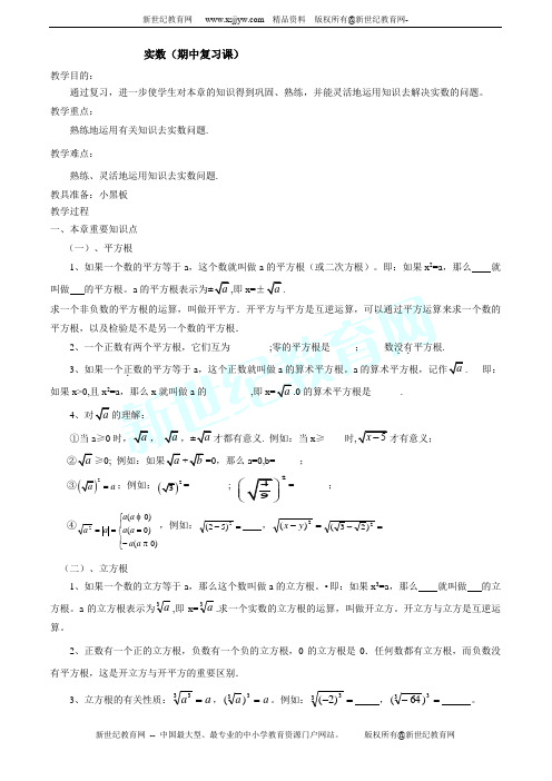 新人教版第十三章实数(期中复习)教案