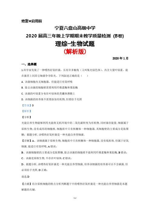 2020届宁夏六盘山高级中学高三上学期期末考试(B卷)理综生物试题(解析版)