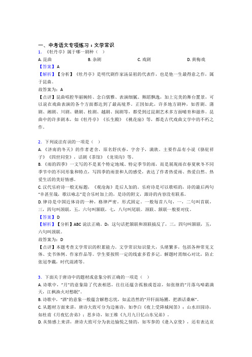 新人教版中考 语文文学常识含解析
