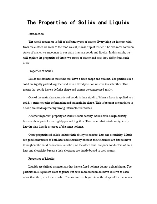 The Properties of Solids and Liquids