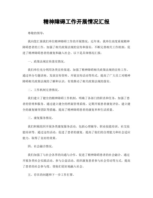 精神障碍工作开展情况汇报