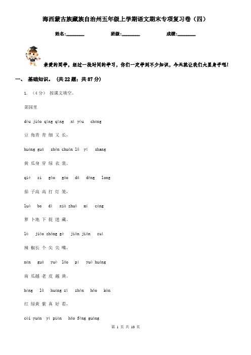 海西蒙古族藏族自治州五年级上学期语文期末专项复习卷(四)