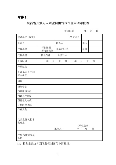 陕西升放气球审批表