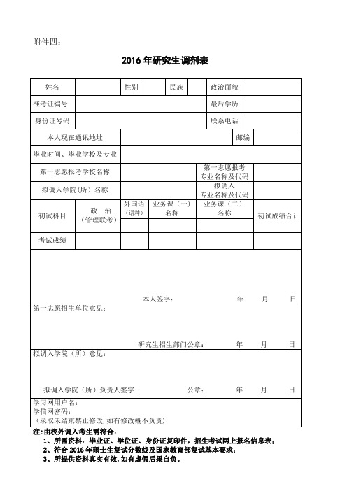2016调剂申请表