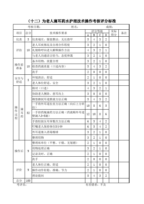 12滴耳操作评分标准